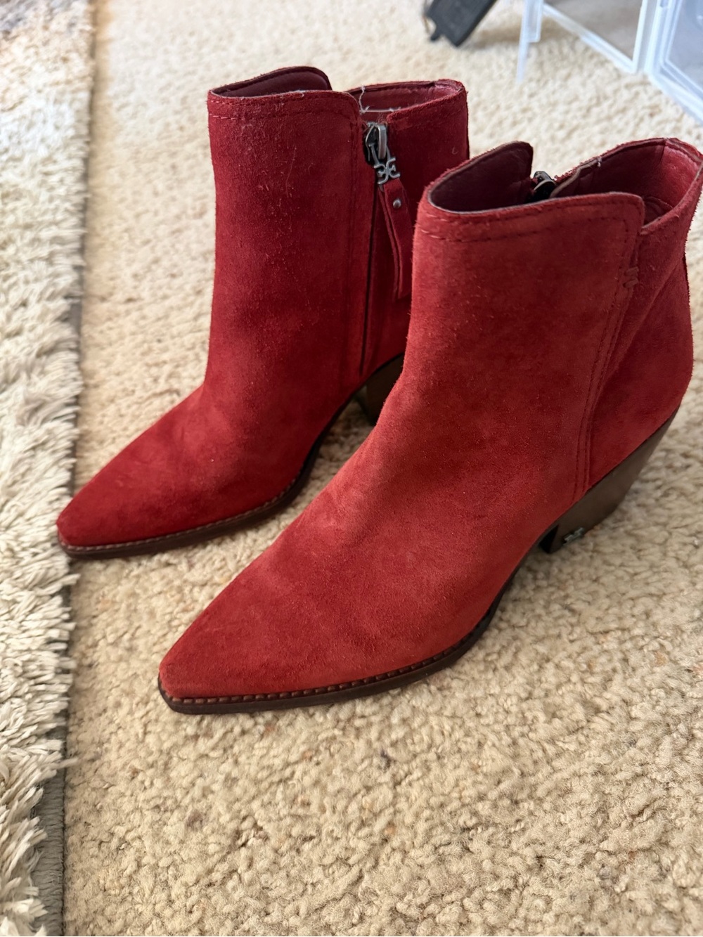Sam Edelman Women's Red Suede Pointed-Toe Ankle Boots - Picture 5 of 8